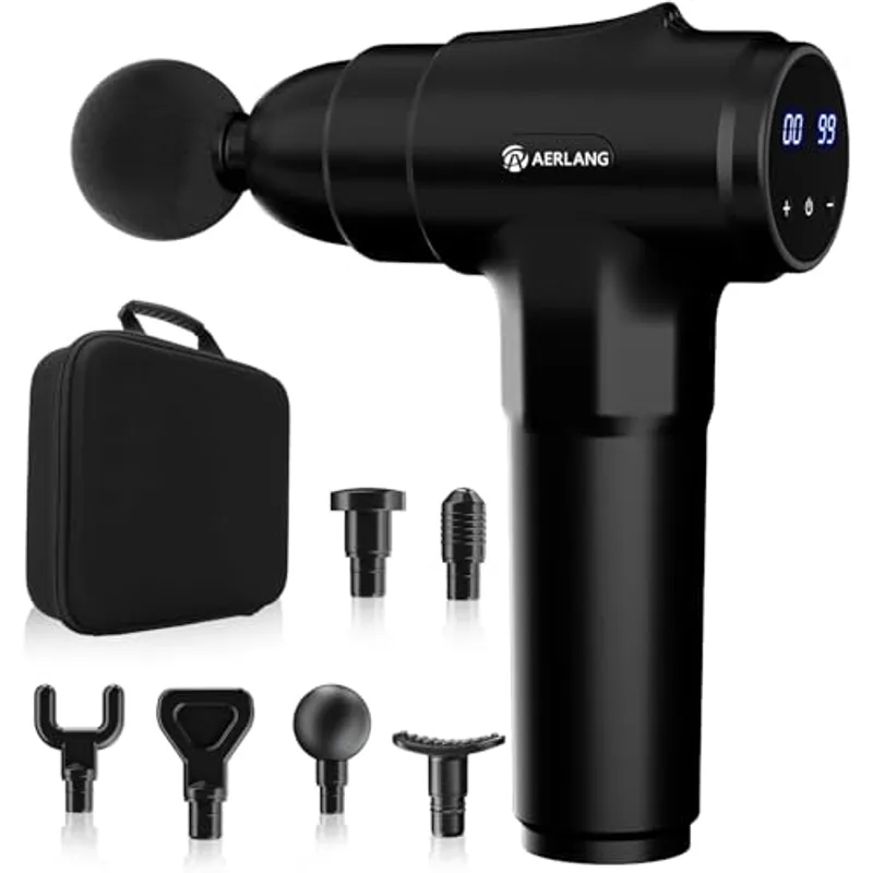 AERLANG Massage Gun, Deep Tissue Muscle Back Massage for Athletes for Pain Relief, Percussion Massager with 6 Massages Heads & 20 Speed Portable Back Massager Gun,Carry Case Gifts for Women Men
