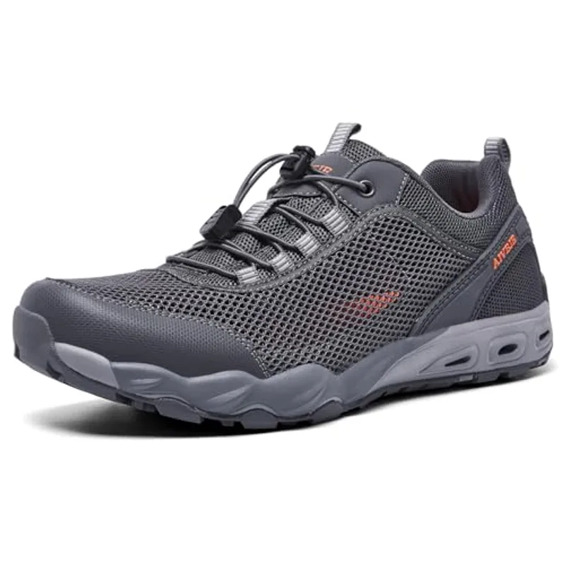 AIVEJE Men's Hiking Shoes Breathable Non-Slip Sneakers Mesh Walking Shoes for Outdoor Trekking 7.5 Grey