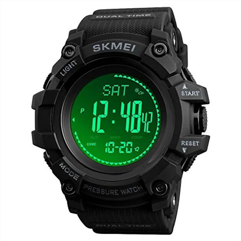 AOSLSI Watch Compass, Altimeter Barometer Thermometer Temperature, Pedometer, Military Army Waterproof Outdoors Sport Digital Watch for Men
