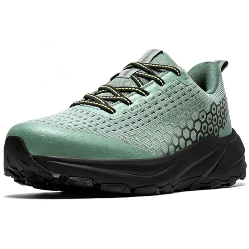 Men's Wide Trail Running Shoes Non Slip Cushioned Hiking Walking Shoes with Arch Support Stability Comfortable Athletic Tennis Shoes Workout Outdoor Sneakers Green Size 10