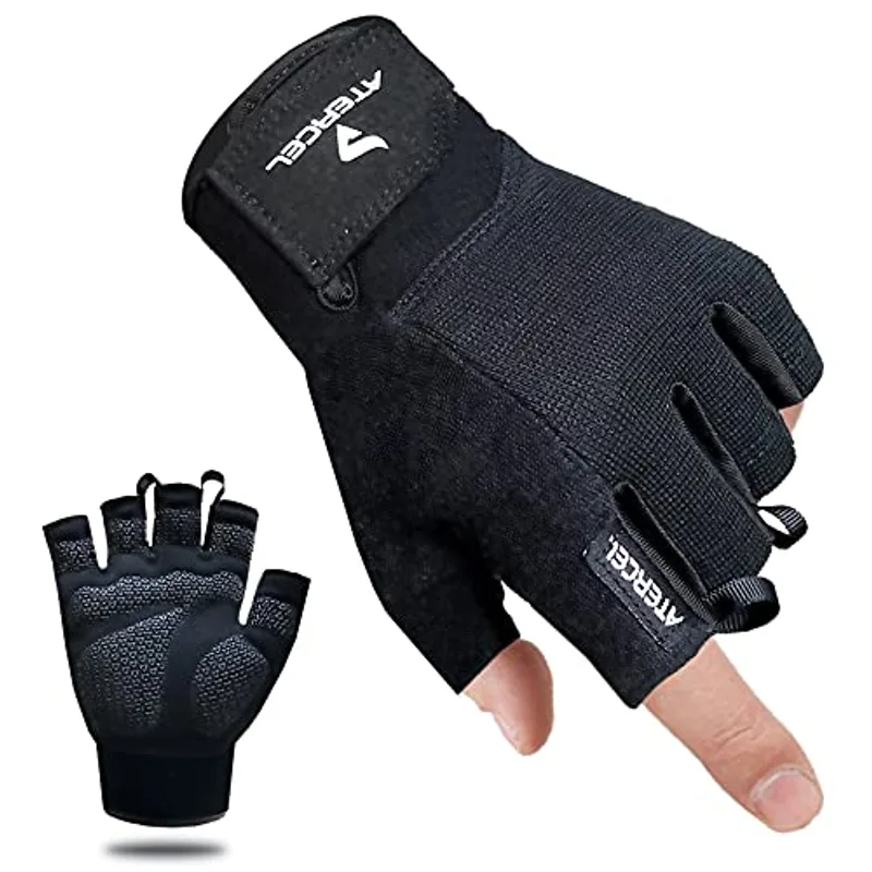 ATERCEL Workout Gloves for Men and Women, Exercise Gloves for Weight Lifting, Cycling, Gym, Training, Breathable and Snug fit (Black, S)