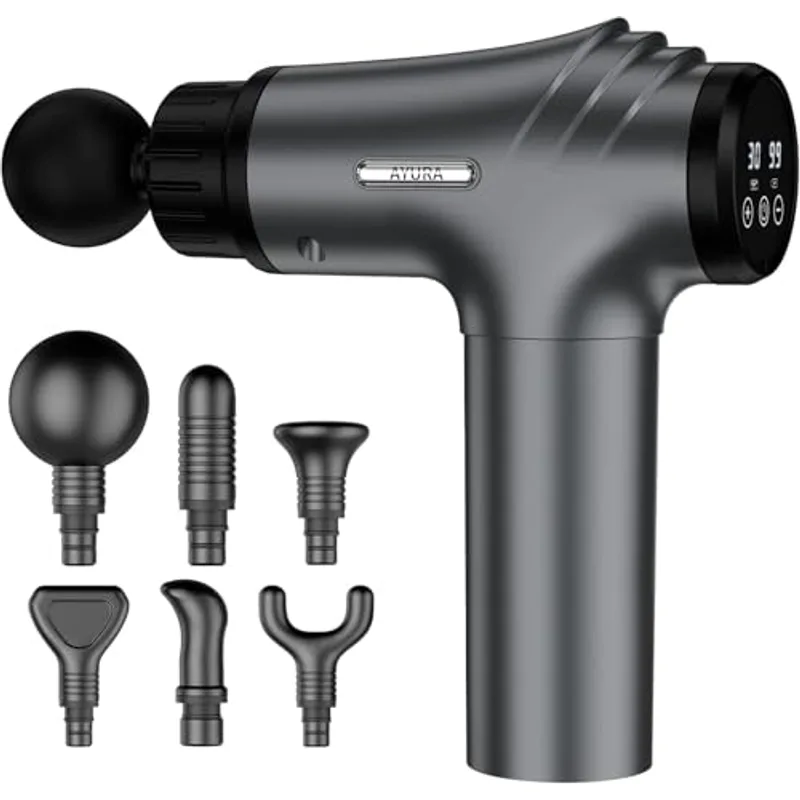 AYURA Massage Gun Deep Tissue, Muscle Massager Gun for Pain Relief, Percussion Massage Gun with 30 Speeds & 6 Heads, Portable Handheld Back Massage Gun for Athlets Men Women (Grey)