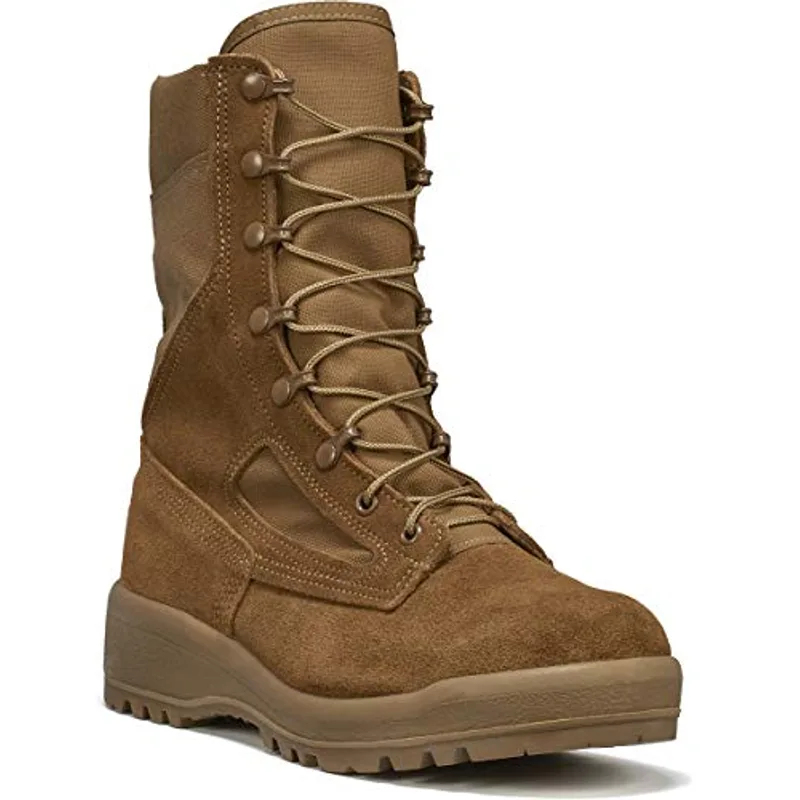 Belleville C390 8" Military Boots - Hot-Weather Army Boots - AR 670-1 Work Shoes for Men - Abrasion-Resistant Rucking Footwear - Full-Grain Cattlehide Leather - Coyote - 9