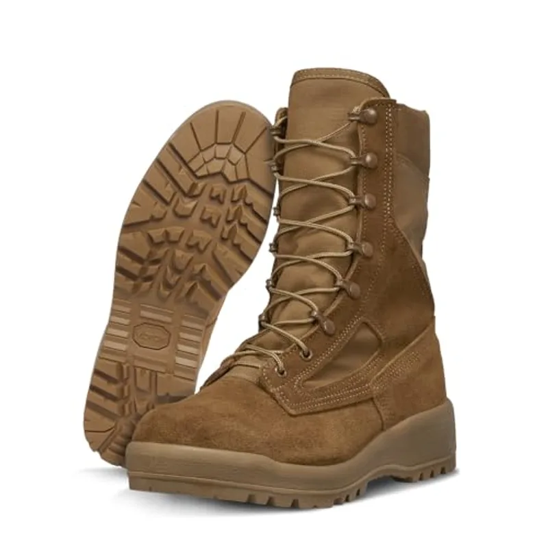 Belleville C390 8" Military Boots - Hot-Weather Army Boots - AR 670-1 Work Shoes for Men - Abrasion-Resistant Rucking Footwear - Full-Grain Cattlehide Leather - Coyote - 12