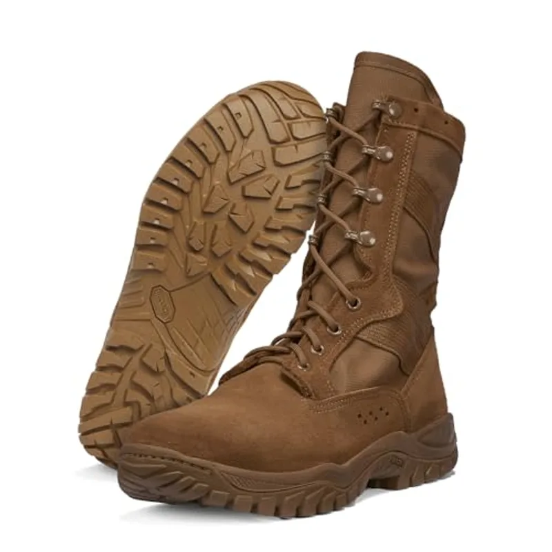 Belleville Flyweight C320 Combat Boot - Lightweight Tactical Boots - Breathable Hot Weather Wear - Desert Traction Outsole - Soft Toe Style - Full-Grain Cattlehide Leather - Coyote - 10