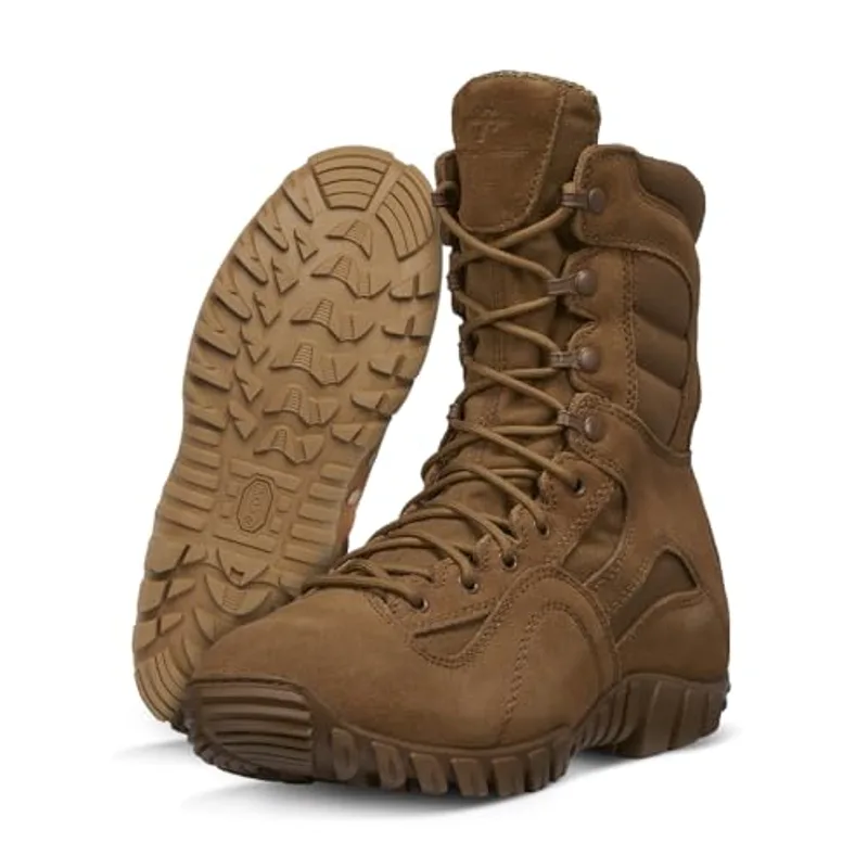 Tactical Research Khyber TR550 8" Combat Boots for Men - Lightweight Hot Weather Multi-Terrain Army OCP ACU Coyote Brown Leather and Nylon with Vibram Traction Outsole, Coyote - 9.5