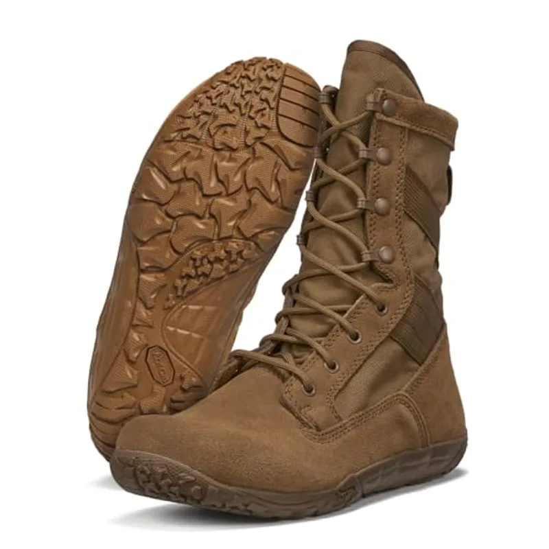 Belleville Mini-Mil TR105 Tactical Boots for Men - Zero Drop Boots - Slip-Resistant Military Footwear - Breathable Desert Style - Full-Grain Cattlehide Leather - Soft-Toe Design - Coyote - 7.5 Wide
