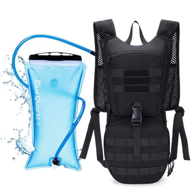 Blue Quartz Hydration Backpack with 3L Water Bladder,Tactical Molle Pack with Phone Pocket for Man, Military Hiking Backpack for Running,Biking,Climbing