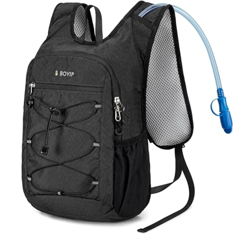BOVIP Lightweight Hydration Back,15L Multipurpose Hiking Backpack with 1.5L Water Bladder ,Hydro Water Daypack for Cycling Hiking Rave for Men Women