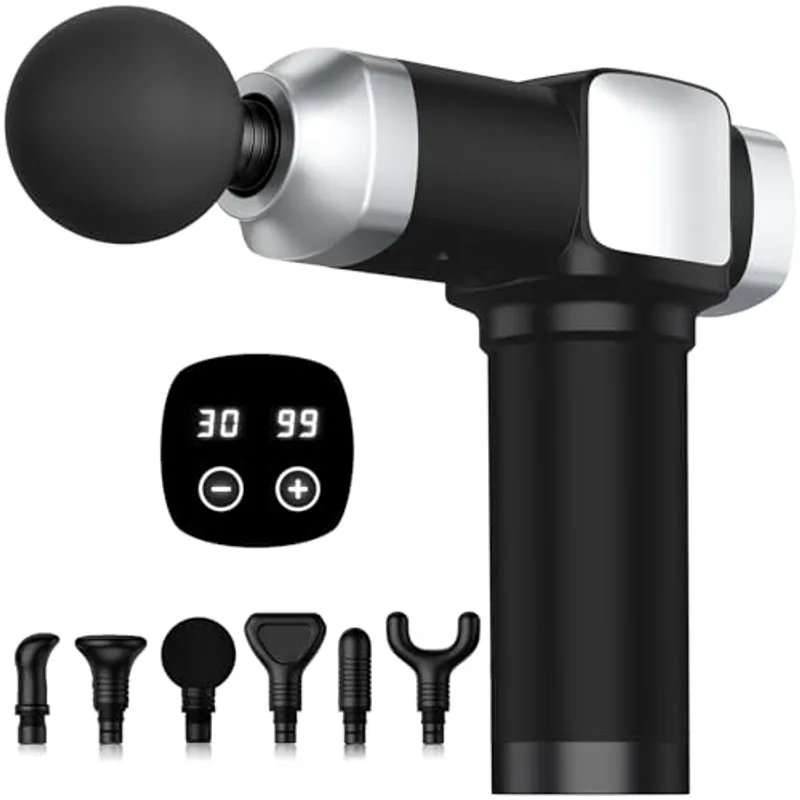 CAMEFER Deep Tissue Massage Gun, Portable Percussion Electric Muscle Massager for Pain Relief, Handheld Massagers with 30 Speeds & 6 Attachments for Back and Neck, Gifts for Men Women