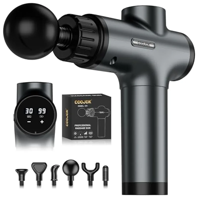 COOJOK® Massage Gun Deep Tissue, Handheld Electric Muscle Massager with 6 Massage Heads, 30 Speed Levels, Percussion Massager Gun for Pain Relief, Back Massager for Athletes Men Women