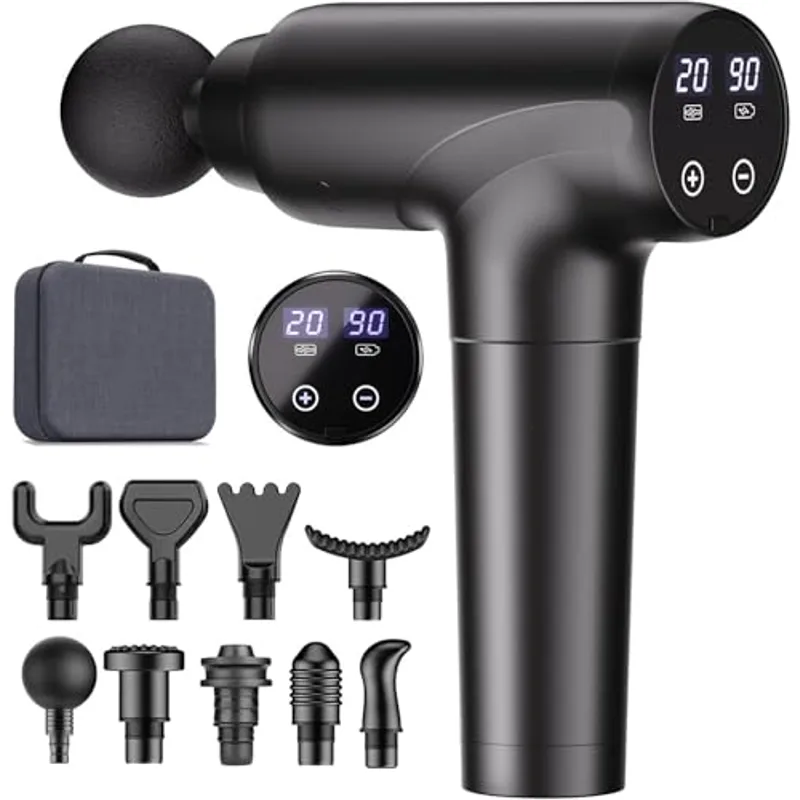 cotsoco Massage Gun Deep Tissue, Muscle Massage Gun with 9 Attachment Heads 20 Speeds & Silent Brushless Motor for Pain Relief, Handheld Percussion Back Massager Gun for Athletes (Black)