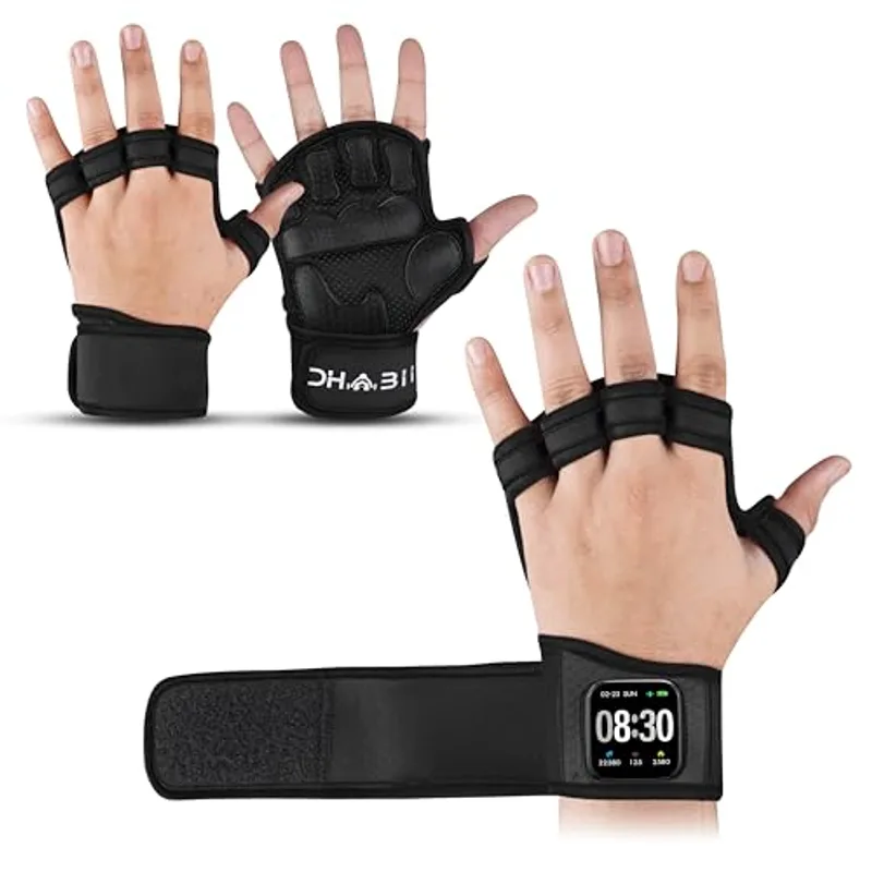 Dhabii Workout Gloves for Men & Women, Smartwatch Compatible Ventilated Gym Gloves with Wrist Wrap Support, Breathable Weight Lifting Gloves for Fitness, Training & Cycling with Excellent Grip