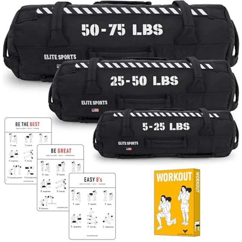 Elite Sports Workout Sandbag for Versatile, Intensive Core Muscles Fitness, Strength Training with Strategic Handle Placement (Unfilled)