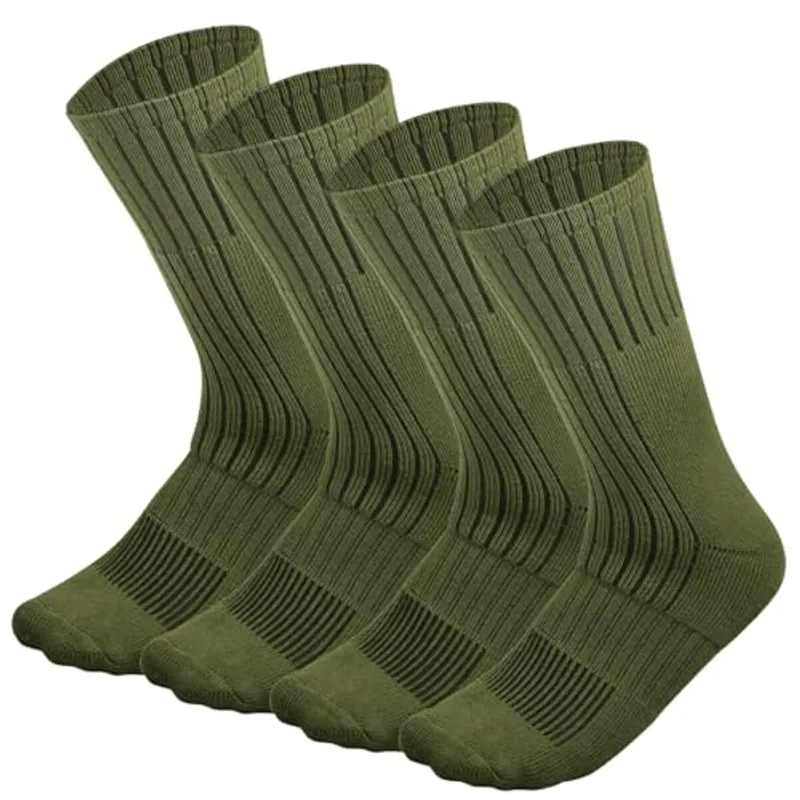 Falari 4 Pairs US Army Military Boot Socks Combat Trekking Hiking Policemen Firefighter Security Guard Out Door Activities Socks (4-pack Green, 10-13)
