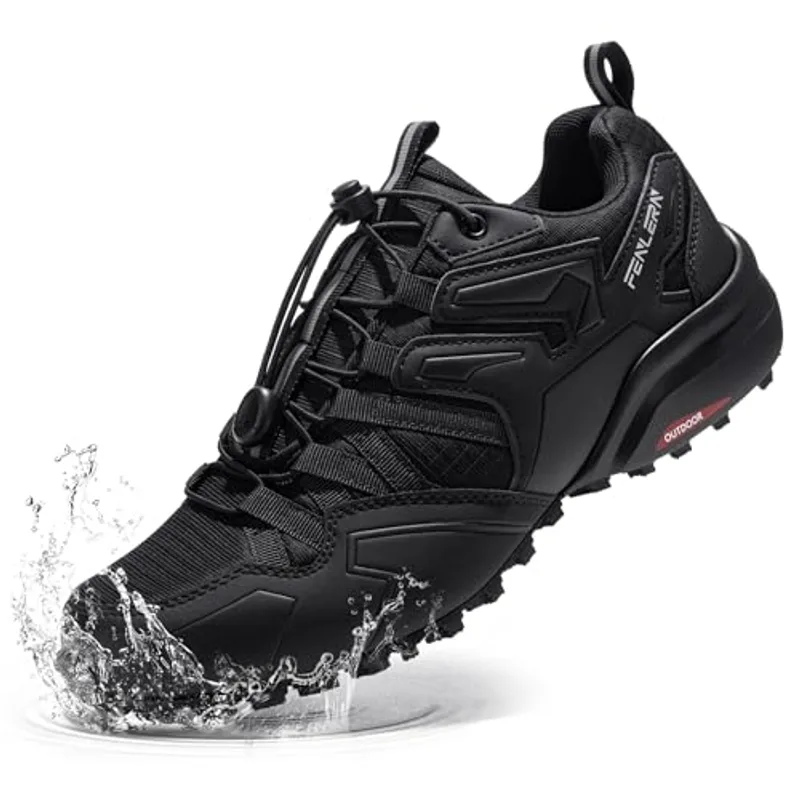 FENLERN Trail Running Shoes for Men Waterproof Lightweight Non-Slip Outdoor Hiking Trekking Sneakers(9 Men, Black)