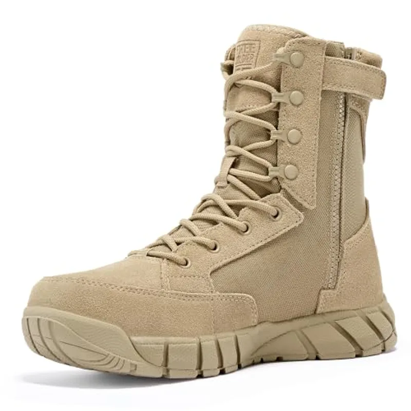 FREE SOLDIER Men's 8 Inch Tactical Side Zip Boots Military Army Work Boots Lightweight Combat Boot for Motorcycle Boot(Tan 7.5)