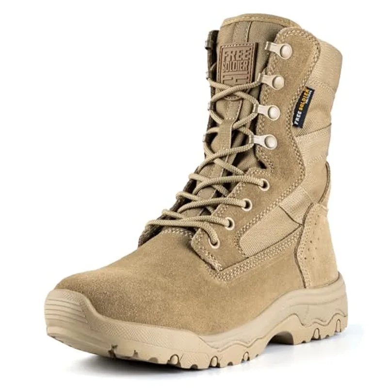 FREE SOLDIER Women’s Tactical Boots 8 Inches Lightweight Combat Boot Durable Military Work Outdoors Boots Desert Boot for Women(Thin Tan 8)