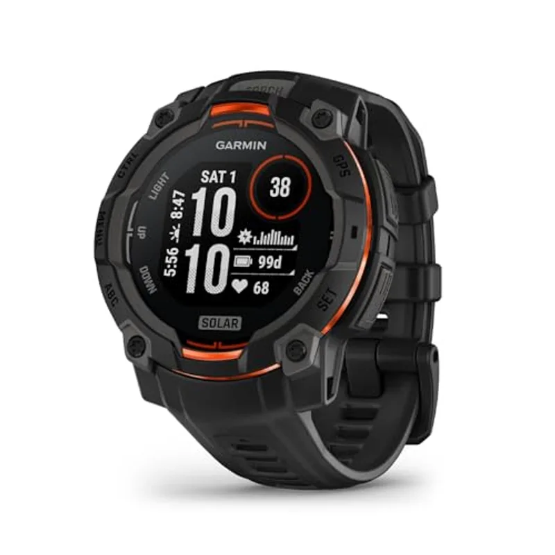 Garmin Instinct® 3 45mm, Solar Charged Display, Rugged Outdoor GPS Smartwatch, Metal-Reinforced Bezel, Built-in Flashlight, Black