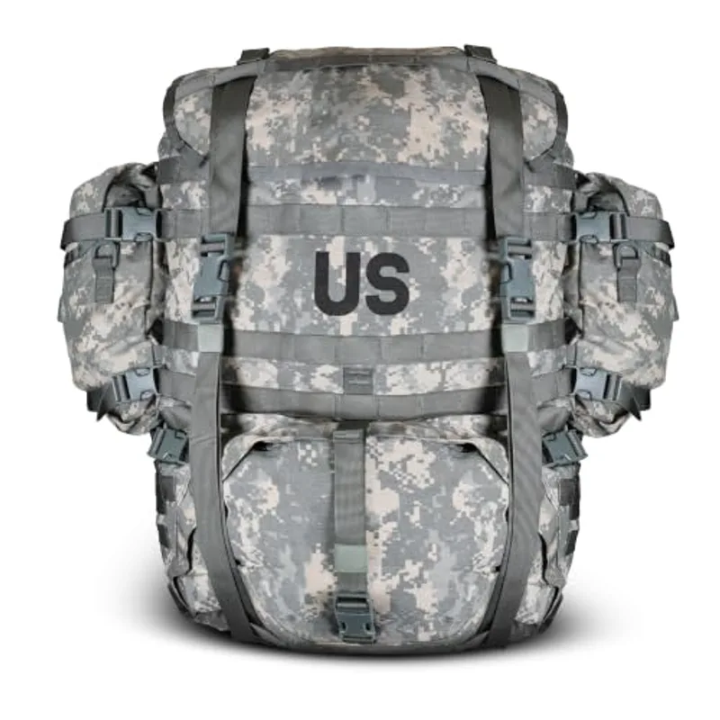 Gear Rack USGI Previously Issued UCP ACU Large Rucksack Complete w Frame, Hip Belt, Shoulder Straps, Sustainment Pouches