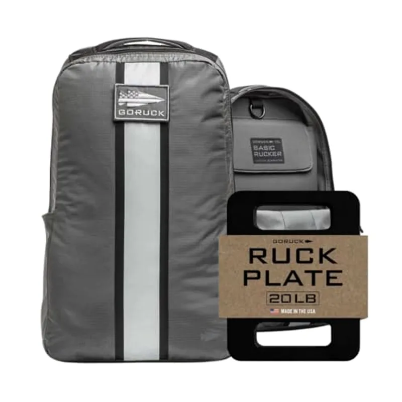 GORUCK Basic Rucker 17L Tactical Backpack (Armored Grey) Bundle with 20LB Ruck Plate – Durable Rucksack & MOLLE Daypack – Military Grade Training Gear for Hiking & Fitness