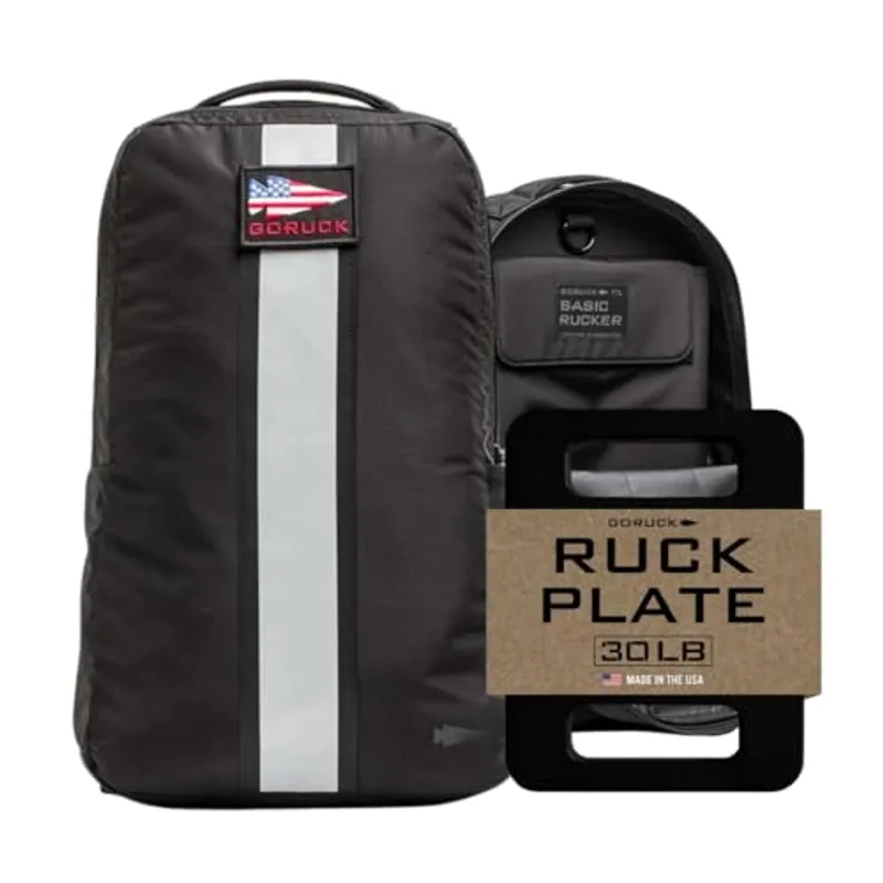 GORUCK Basic Rucker 17L Tactical Backpack (Black) Bundle with 30LB Ruck Plate – Durable Rucksack & MOLLE Daypack – Military Grade Training Gear for Hiking & Fitness