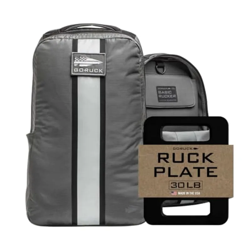 GORUCK Basic Rucker 17L Tactical Backpack (Armored Grey) Bundle with 30LB Ruck Plate – Durable Rucksack & MOLLE Daypack – Military Grade Training Gear for Hiking & Fitness