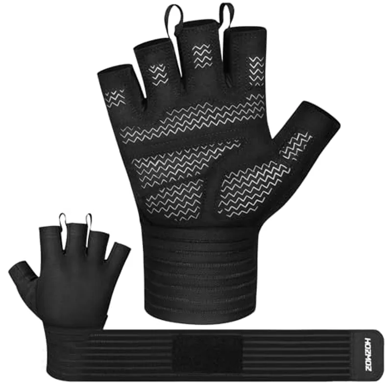 HOZMOZ Weight Lifting Gloves with Wrist Support, Gym Workout Gloves for Men Women, Full Palm 6mm Padded & Grip, Exercise Wrist Wraps for Weightlifting, Fitness, Strength Training, Large