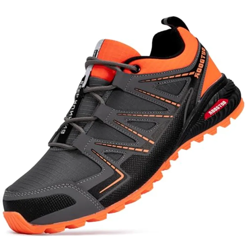 KEFUWU Trail Running Shoes Men Lightweight Non-Slip Walking Hiking Shoes Men Outdoor Running Sneakers (10 Men, Orange)