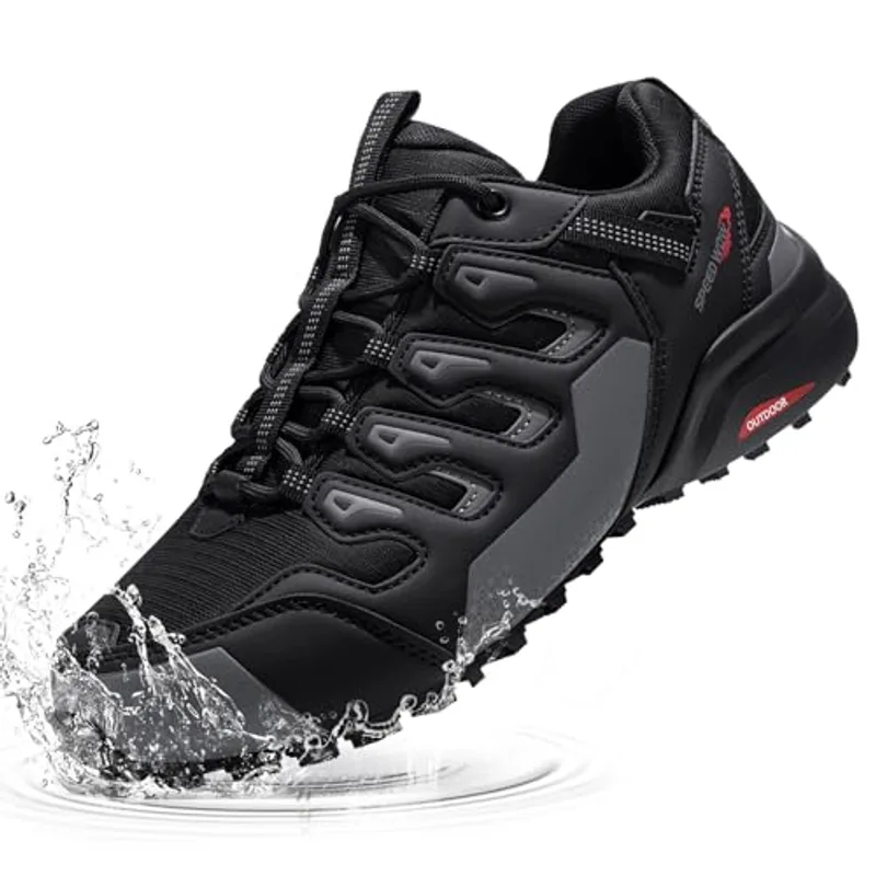 KEFUWU Trail Running Shoes for Men Waterproof Lightweight Non-Slip Walking Hiking Work Sneakers(10 Men, Black Grey)
