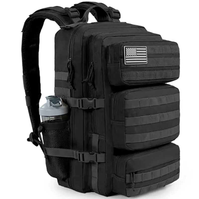 kookoomia 50L Military Tactical Backpack Large Day Backpack for Men Molle Army 3 Days Assault Pack Bug Out Bag Water Resistant and Heavy Duty Hiking Treeking Rucksack - Black