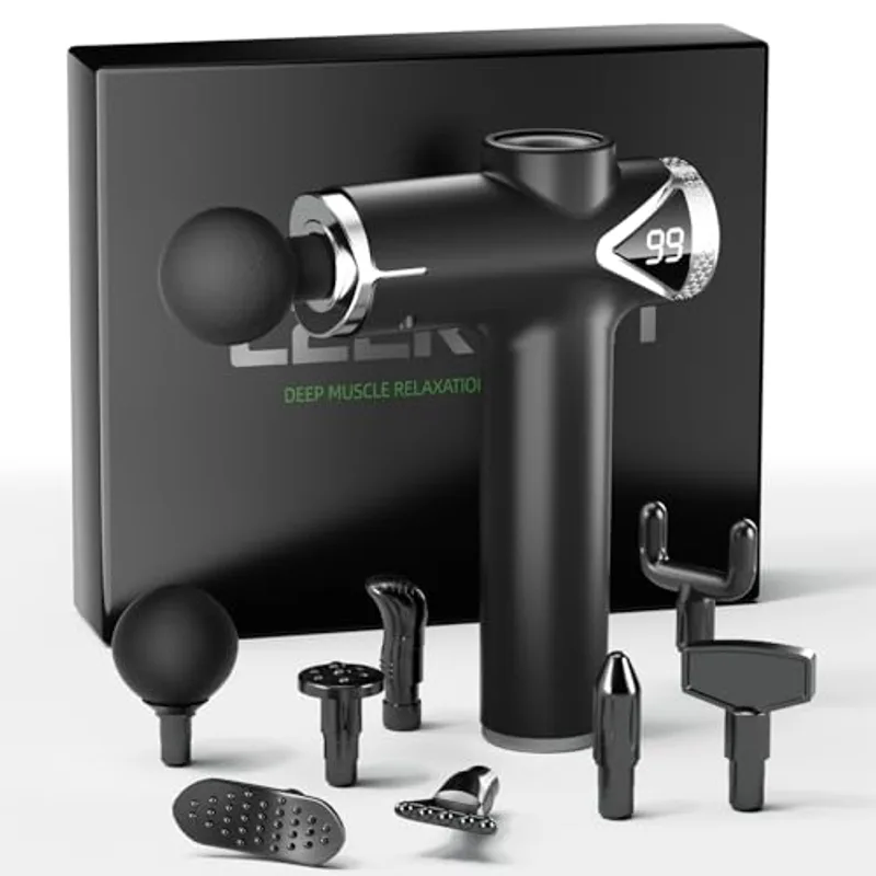 LEERCON Massage Gun Deep Tissue, Percussion Massage Gun for Pain Relief Muscle Back Massager Gun for Athletes with 8 Attachments & 6 Speeds, Gift for Men Women, Black