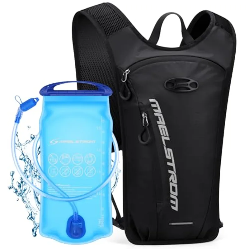 Maelstrom Hydration Backpack, Hiking Backpack with 2L Water Bladder, Running Hydration Vest for Cycling Hiking Rave for Men Women (Black)