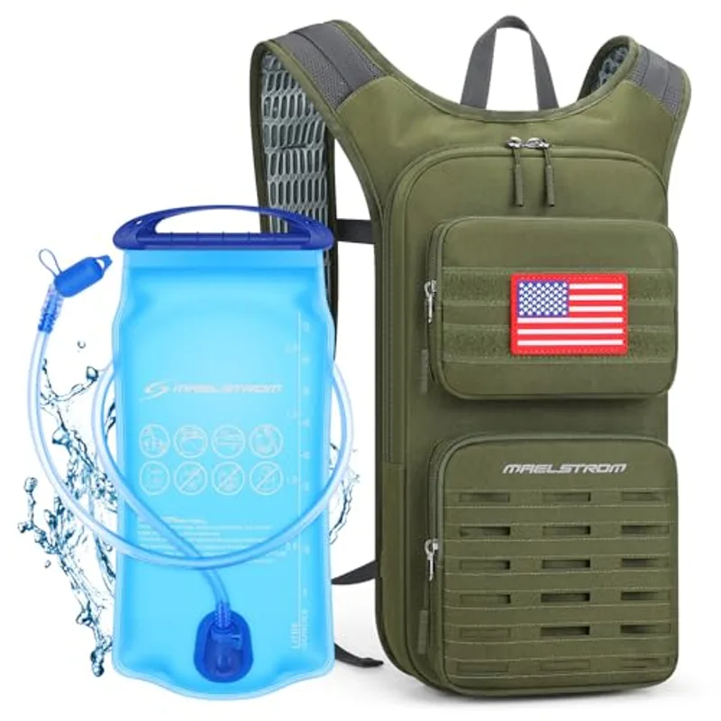 Maelstrom Hydration Backpack with 2L Water Bladder,Tactical Molle Water Backpack for Men Women,Hydration Pack for Hiking,Running,Cycling and Climbing,Army Green