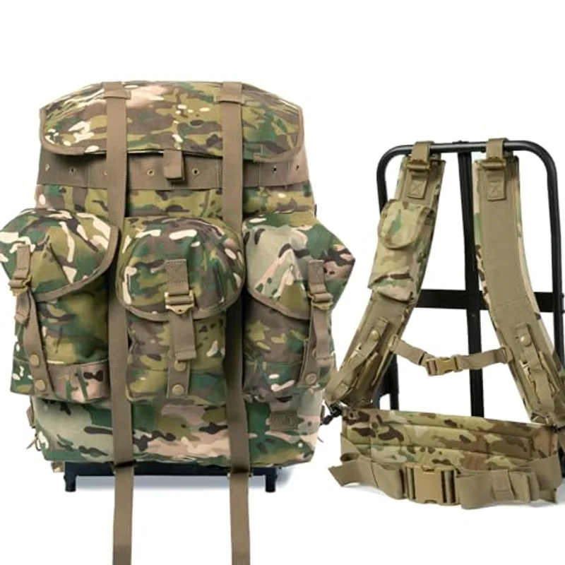 MT Military ALICE Medium Rucksack – 900D ALICE Pack with External Frame, Army Pack with 3 Front Pockets 50L