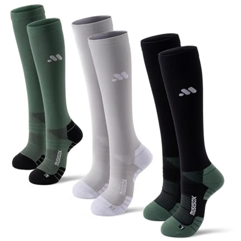 musesox Compression Socks for Women and Men,Knee High 15-20mmHg Graduated Support(3 Pairs) for Nurses,Travel,Black Gray Green,Medium