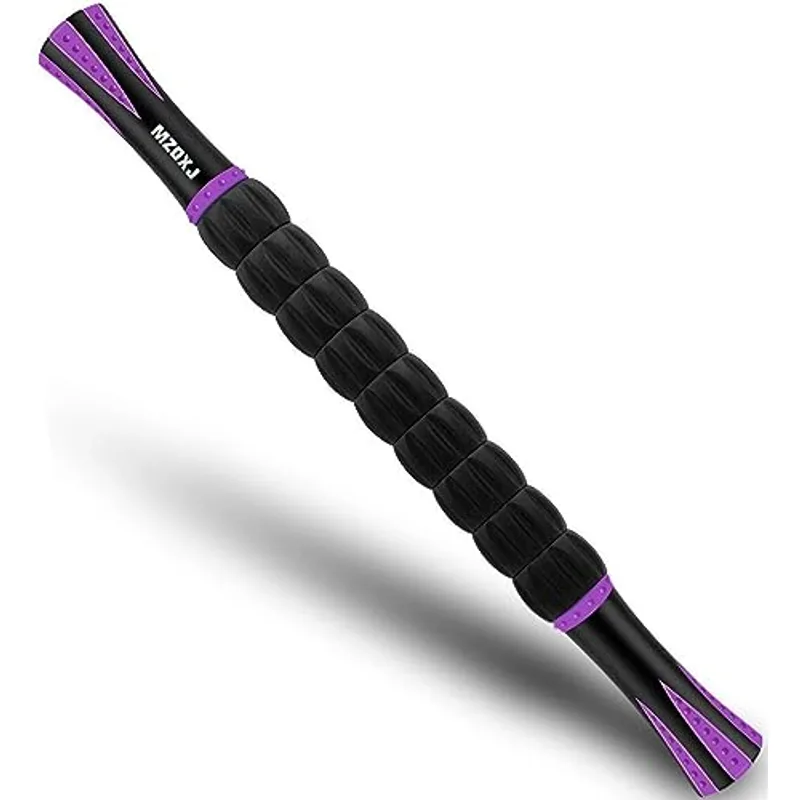 MZDXJ Muscle Roller Massage Roller Stick- Deep Tissue Fascia Blaster for Myofascial Pain Relief, Lymphatic Drainage & Body Sculpting, Handheld Physical Therapy & Recovery Tool (Purple Black-18 inch)