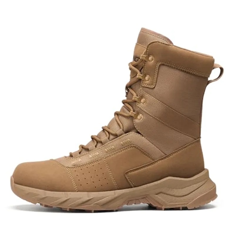 NINGO Men's Military Tactical Boots, Lightweight Comfortable Water-Resistant Combat Army Boots for All Day, Non Slip Hiking Rucking Footwear for Hunting, Survival, Wilderness, Mocha Brown 11
