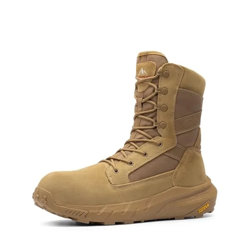 NORTIV 8 Men's 8" Composite Toe Work Boots, Lightweight Side Zipper ASTM F2412-24 & ASTM F2913-24 Safety Military Boots for All-Day Comfort, Peakforce-Nano,Size 10.5,Coyote,NMUMIB2506