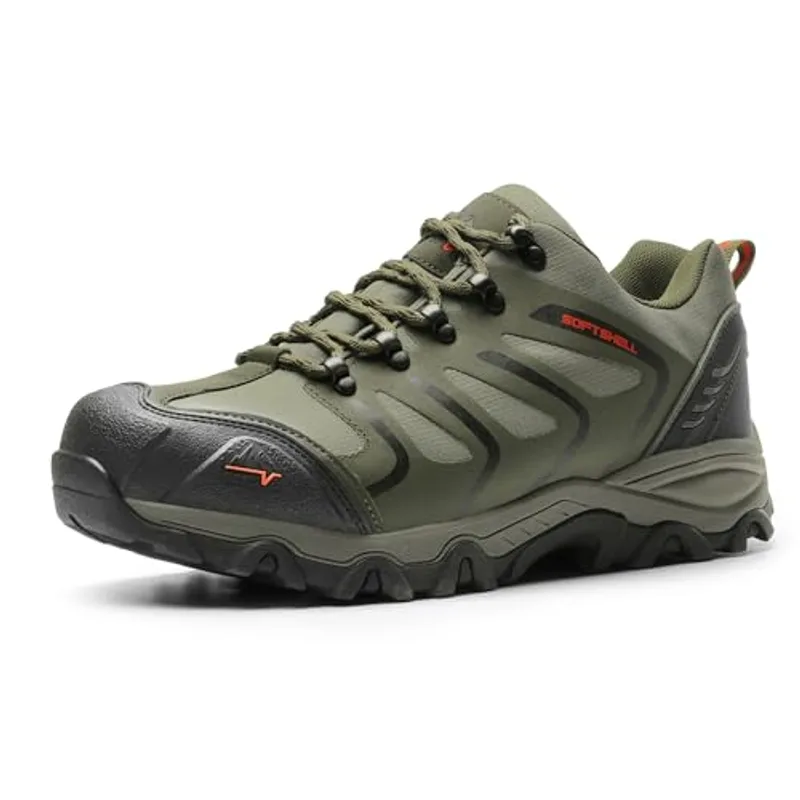 NORTIV 8 Men's Low Top Waterproof Hiking Shoes Trekking Trails Outdoor Work Shoes,Size 10.5,Army/Green/Black/Orange,160448_Low
