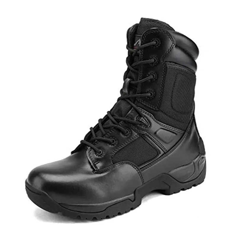 NORTIV 8 Mens Military Tactical Work Boots Hiking Side Zip Leather Outdoor Motorcycle Combat Boots Response,Size 10.5,Black