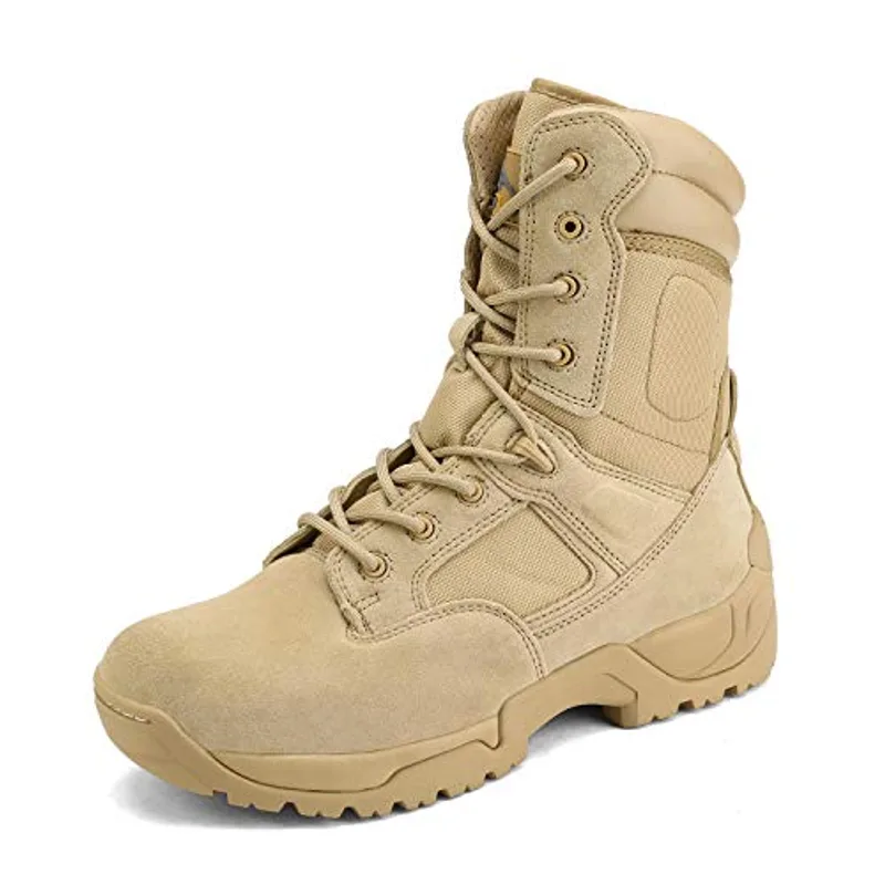 NORTIV 8 Men's Military Tactical Work Boots Hiking Side Zip,Sand,10.5