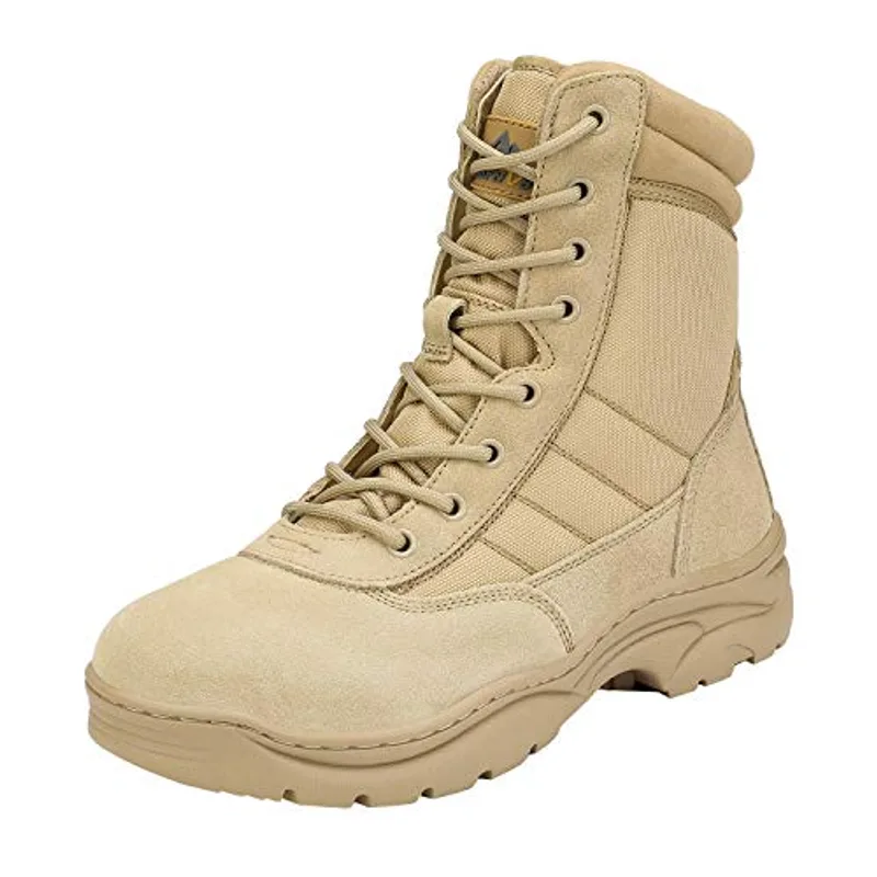 NORTIV 8 Men's Military Tactical Work Boots Side Zipper Leather Motorcycle Combat Boots Trooper,Size 11,Sand,TROOPER