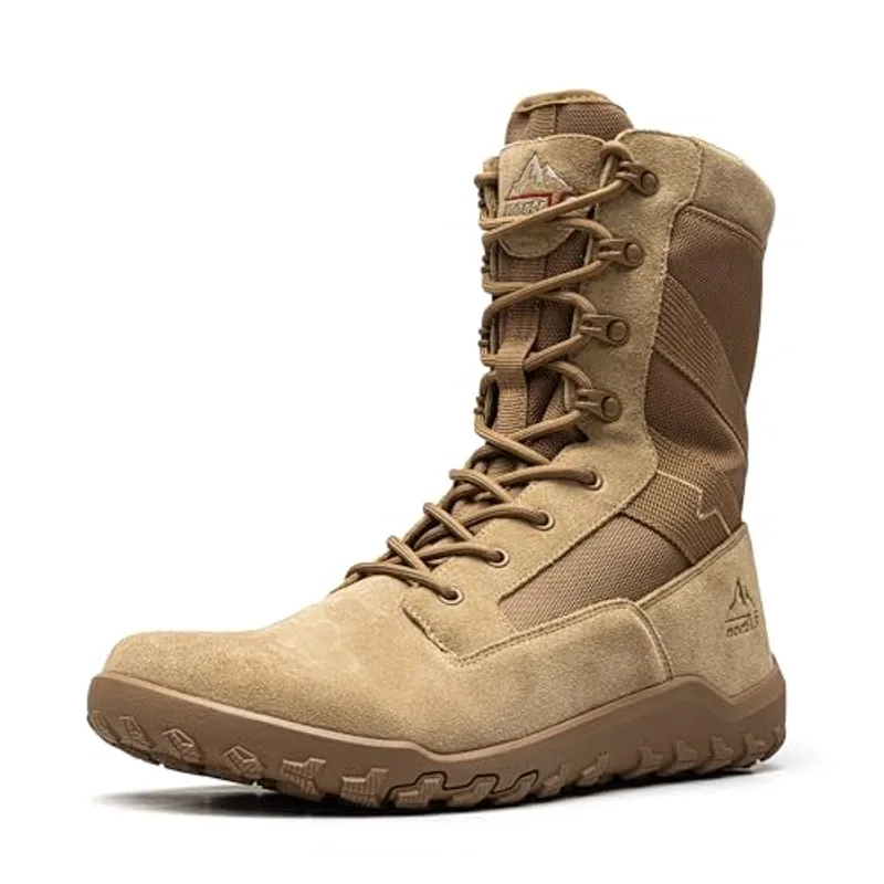 NORTIV 8 Men's Wide Toe Box Barefoot Military Tactical Boots for Men Zero Drop Work Minimalist Leather Side Zipper Motorcycle Combat Boots,Size 11,Coyote,SNMT26007M