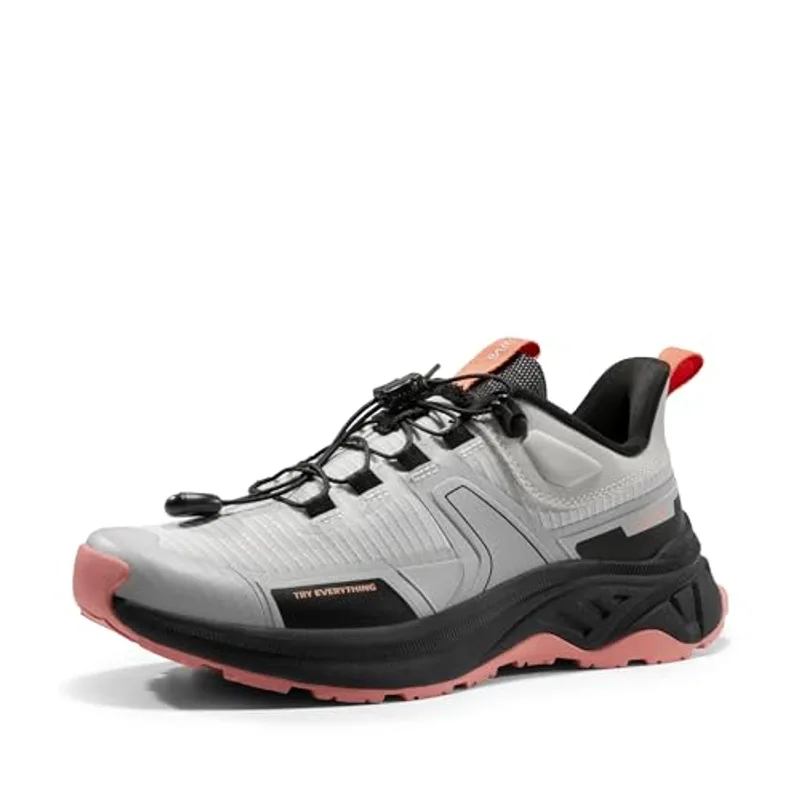 NORTIV 8 Women's Lightweight Hiking Shoes Quick Lace,Grey Pink,7