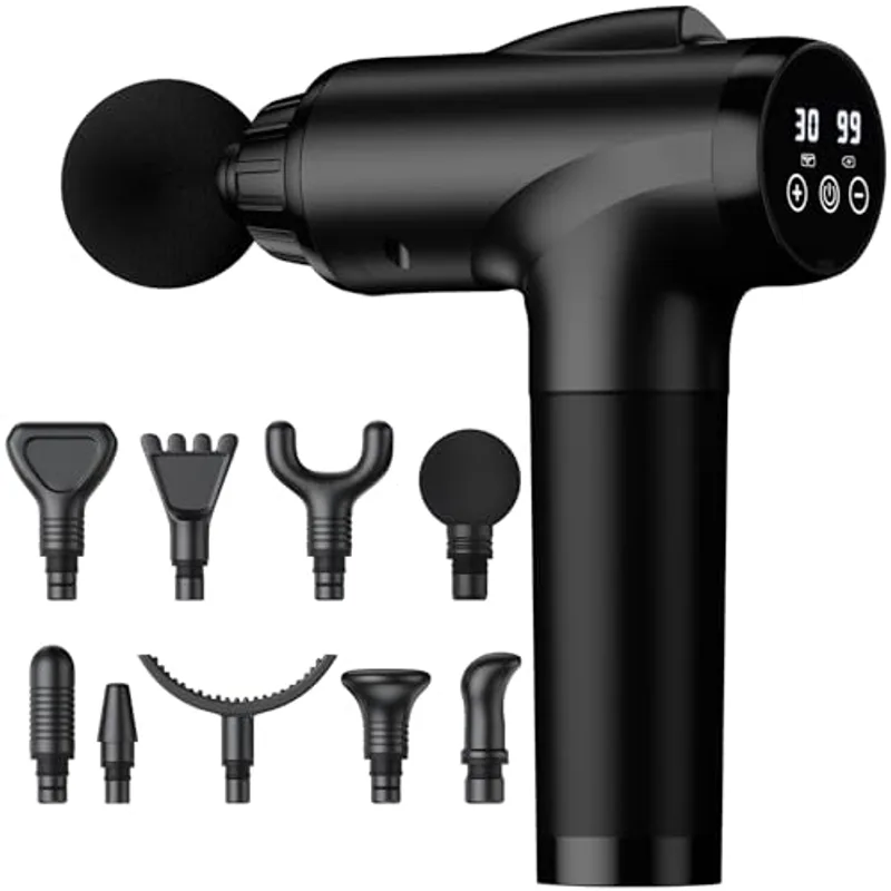OLsky Massage Gun Deep Tissue, Handheld Electric Muscle Massager, High Intensity Percussion Massage Device for Pain Relief with 9 Attachments & 30 Speed(Black