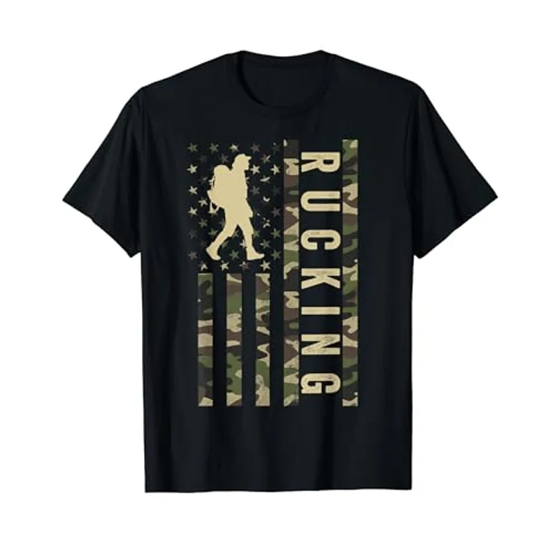 Rucking American Flag, Tactical Fitness, Patriotic Rucking T-Shirt