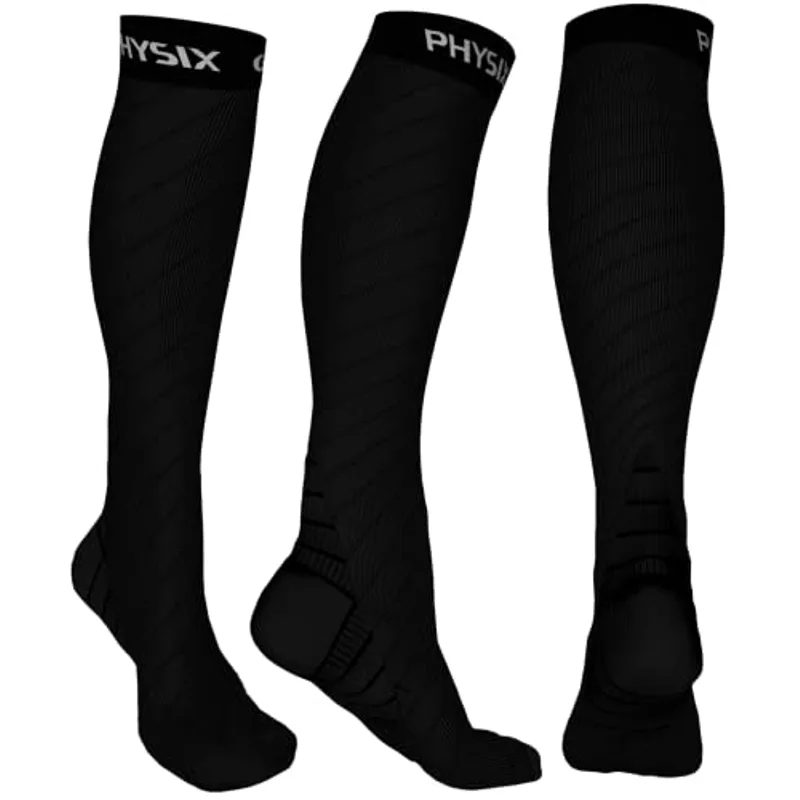 Physix Gear Compression Socks - Best Men & Womens Compression Socks for Circulation, Running, Nurses, Athletic Use Sock Compression, Blood Pressure Socks, Calcetines de Compresion, All, Black, L/XL