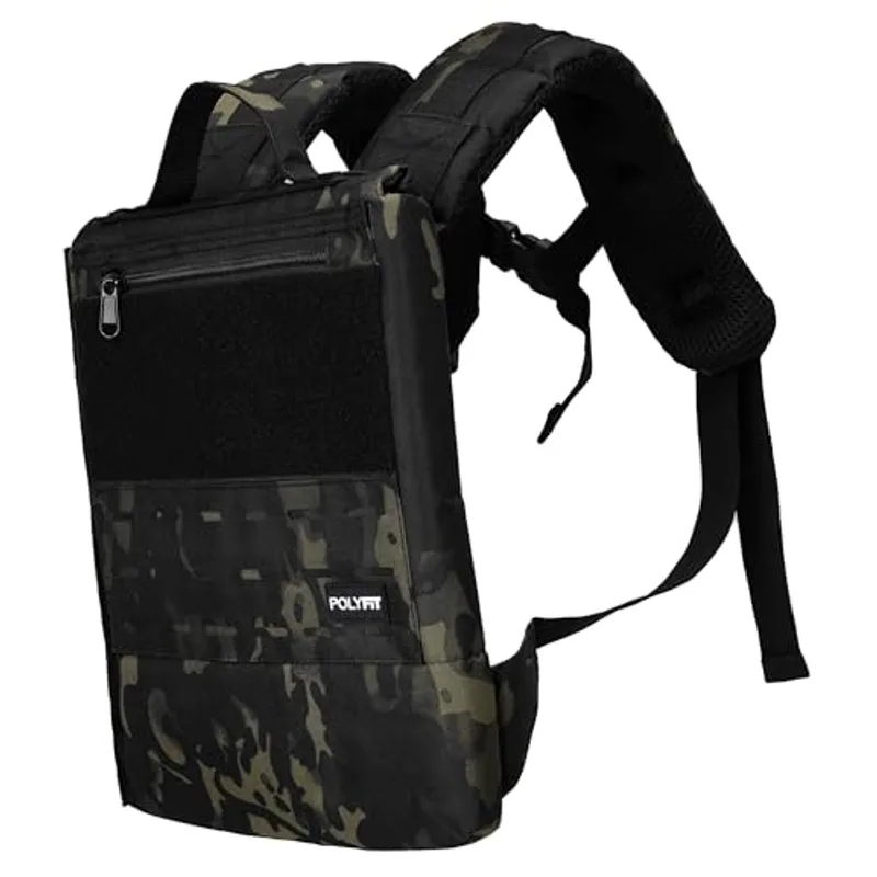 Polyfit Rucking Backpack 2.0 - Weighted Ruck Pack for Weight Plates - Patent Pending Side-Loading Rucksack for Walking, Running, Rucking, Strength and Endurance Training - Black Camo