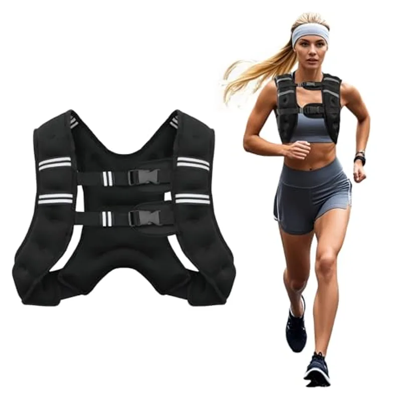Poudee Weighted Vest, 12LB Weight Vest for Men Women, Body Weight Vests Adjustable with Reflective Stripe for Strength Training, Running, Training Workout, Jogging, Walking - 12LB